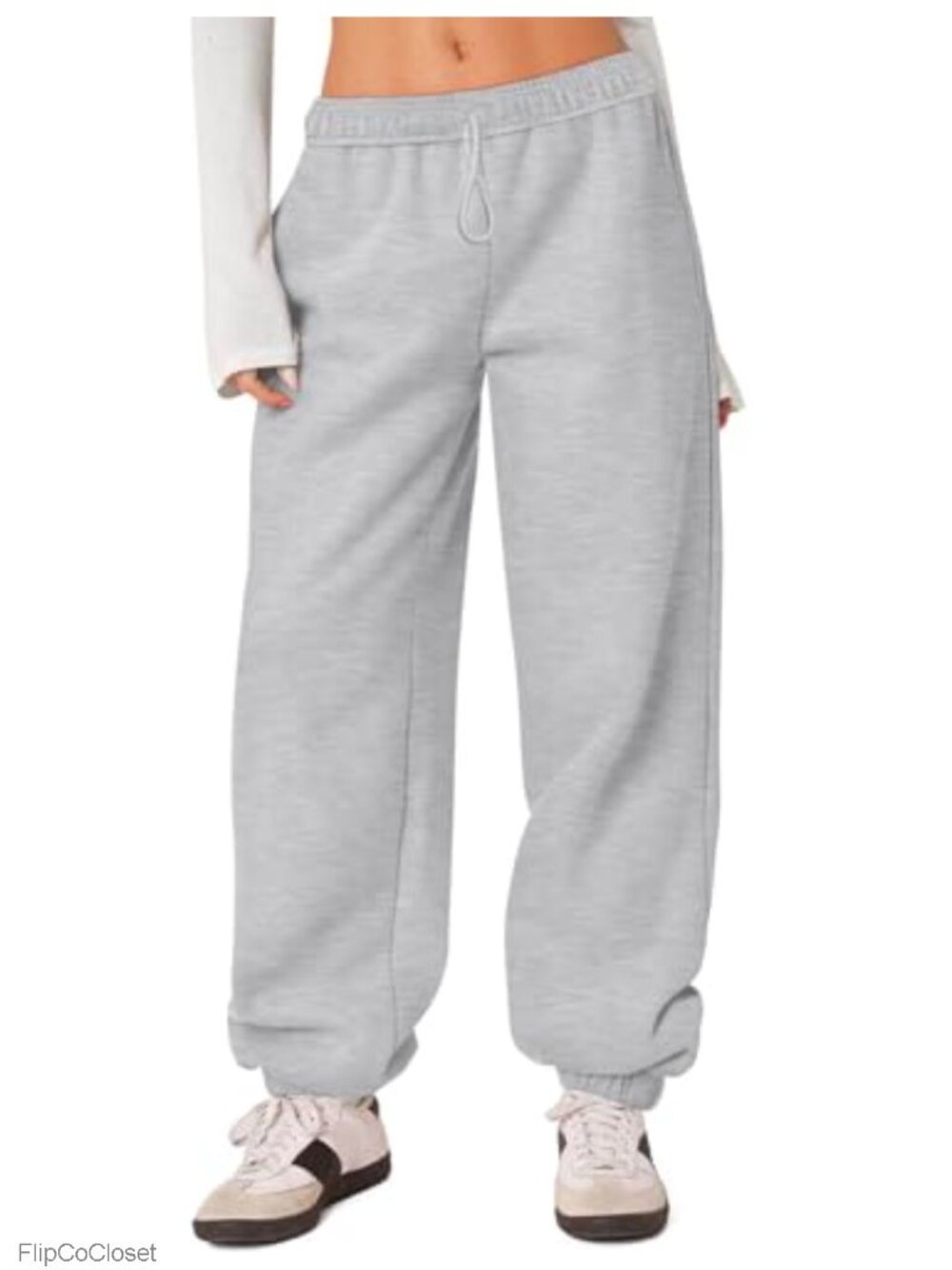 Fleece Lined Baggy High Waisted Cotton Jogger Sweatpants